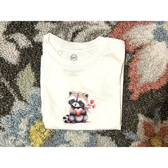 Raccoon‎ Love Toddler Tee Shirt Top 2T-3T White Graphic Custom Made - Picture 2 of 5